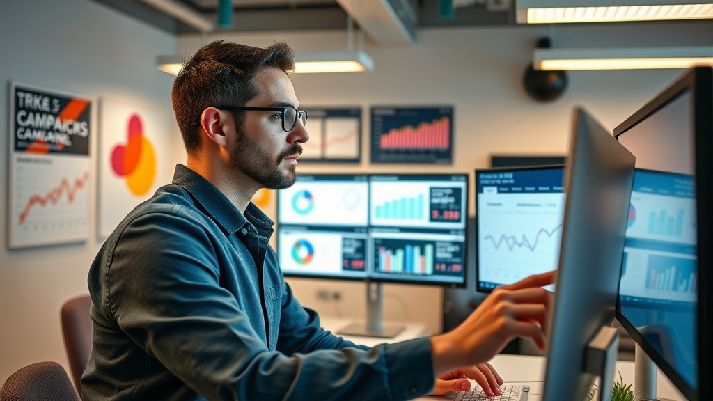 marketer brainstorming and analyzing cross-channel marketing data on screens
