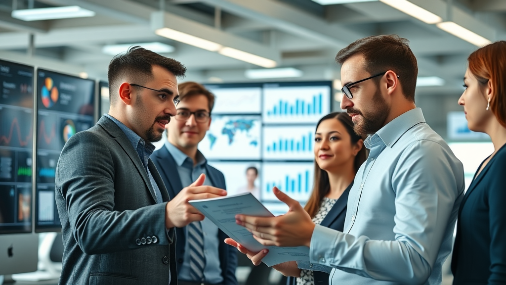 insightful marketing team discussion focused professionals analyzing marketing data modern corporate office digital screens strategy boards media channel impact on marketing