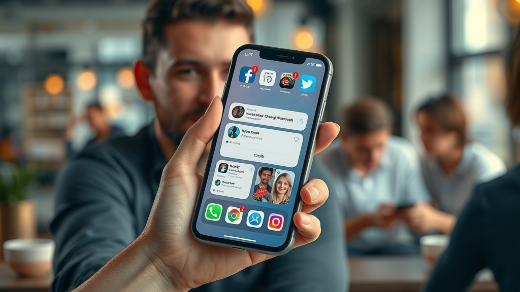 mobile phone displaying various social media apps for multi-channel media channel marketing