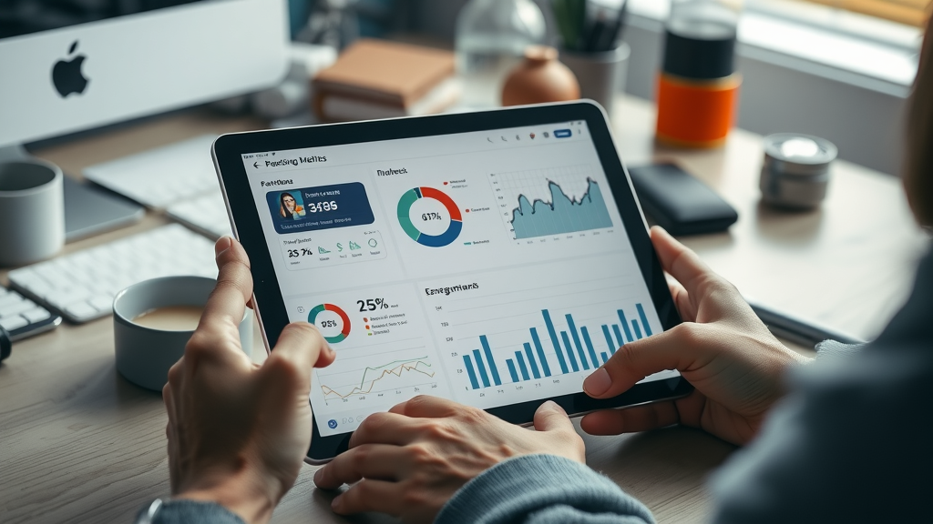 close-up of marketing channel performance metrics dashboard on a tablet