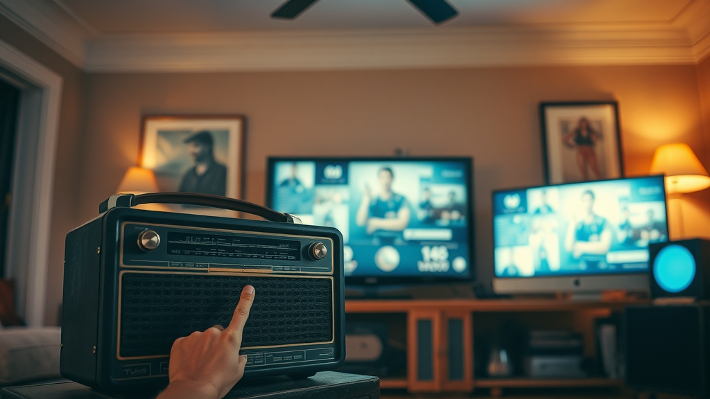 contrast image of vintage radio and modern digital screen representing evolution of digital media channel marketing