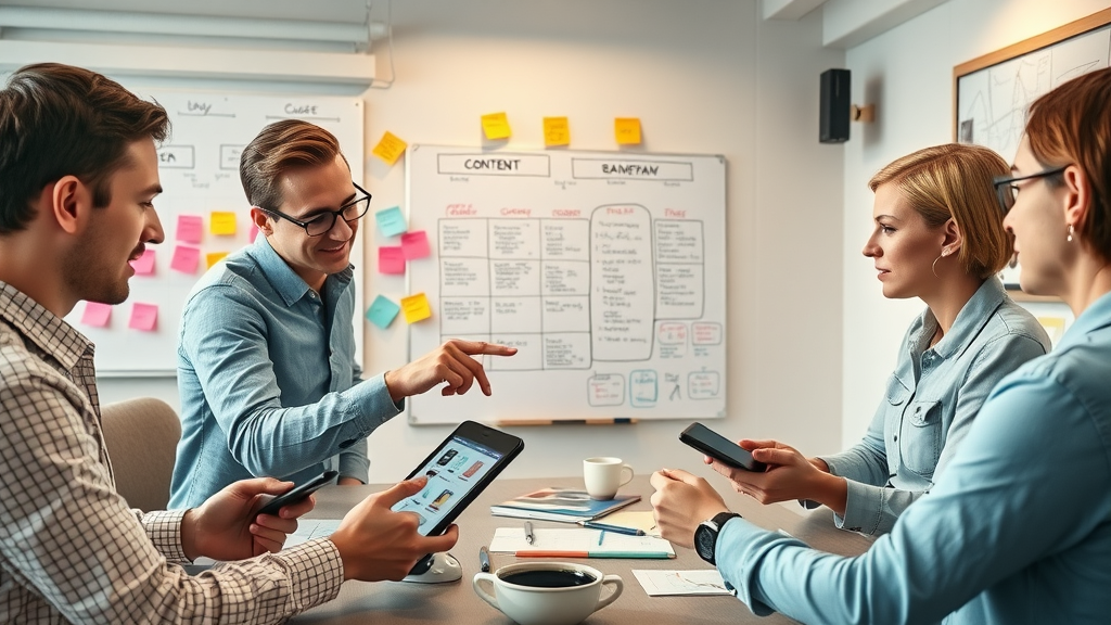 Content team creating channel roadmap and brainstorming multi-format content strategy for media channel success