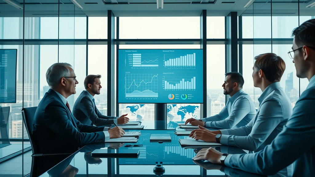 Boardroom executives analyzing media growth case study dashboards—businesses winning with new media channels