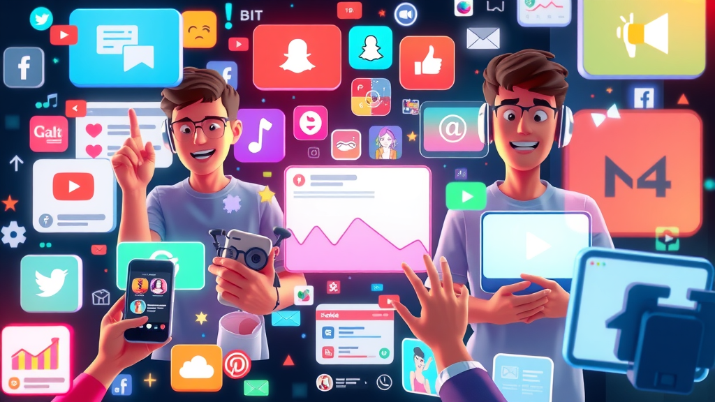 Collage of social feed, email inbox, video stream, influencer content—various media channels in action