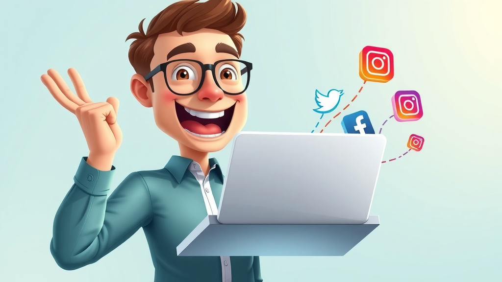 modern digital marketer showcasing social media channel success on Facebook, Twitter, Instagram