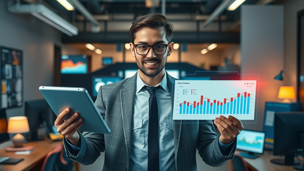 marketing manager comparing digital and traditional media channels for strategy decisions
