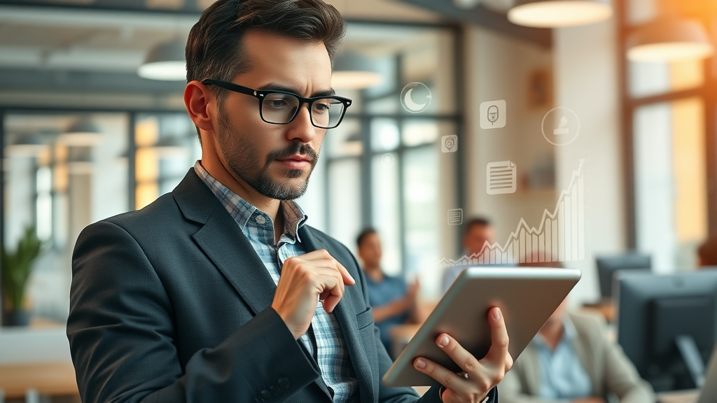 engaged business professional using tablet to analyze digital media channel metrics