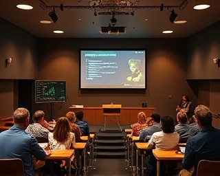 educational media platform, enlightening, streaming live lecture, photorealistic, sophisticated classroom environment, highly detailed, animated educational graphics, high contrast, muted earth tones, overhead soft lighting, shot with a Canon 16-35mm f/2.8L lens.
