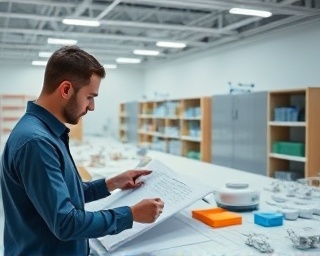innovative site design, engineers drafting, conceptualizing, photorealistic, spacious design lab filled with prototypes, highly detailed, inquisitive exploration, maximum depth-of-field, pastel shades, indirect lighting, shot with a Panasonic 20mm f/1.7 lens.