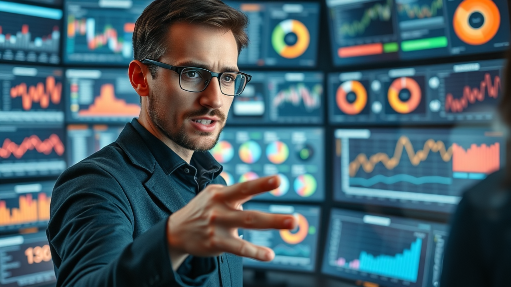data analyst segmenting digital personas on touchscreen with live data visualizations for enhanced audience targeting in digital marketing 2025.