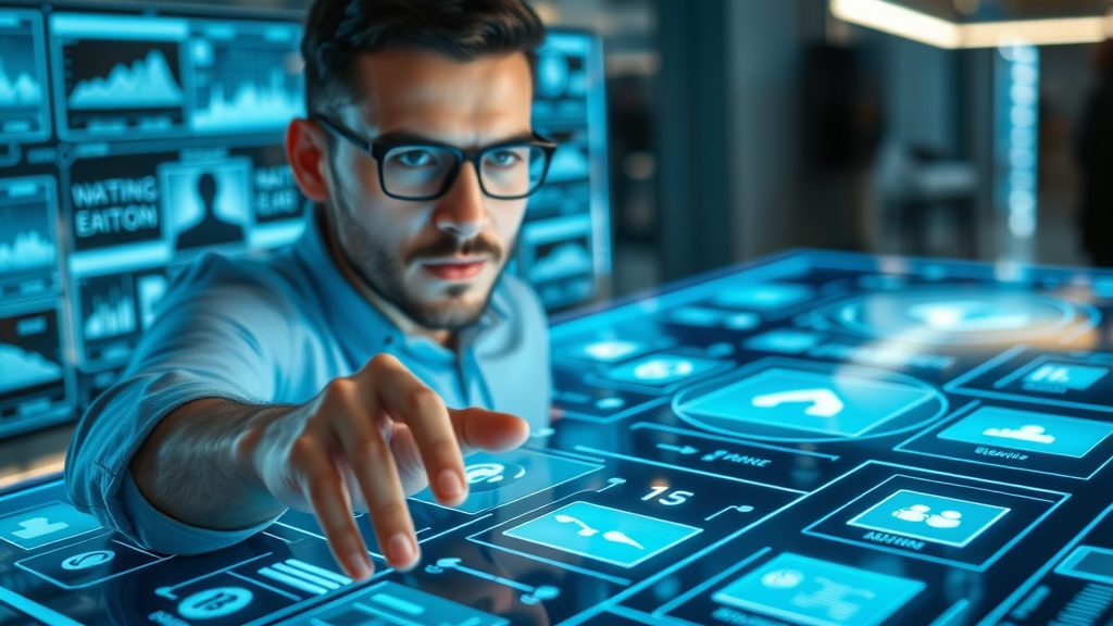 creative marketer mapping out media channel strategy on digital interfaces