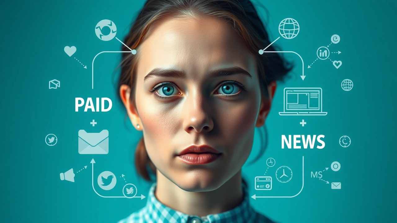 Infographic showing paid, owned, and earned media channels—social, websites, news—modern definition